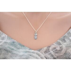 Sterling Silver Pineapple Charm Necklace, Fun Silver Pineapple Pendant Necklace